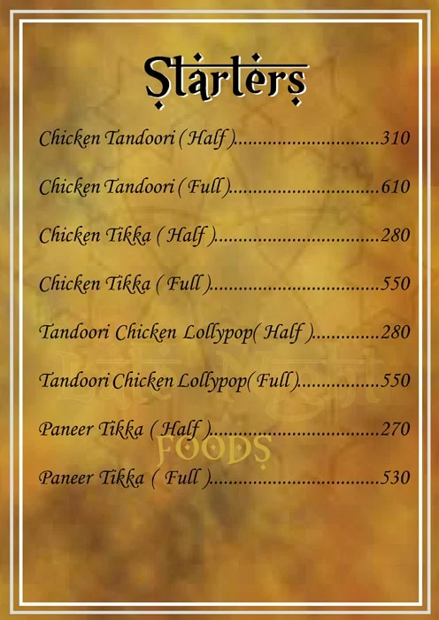 Late Night Foods menu 