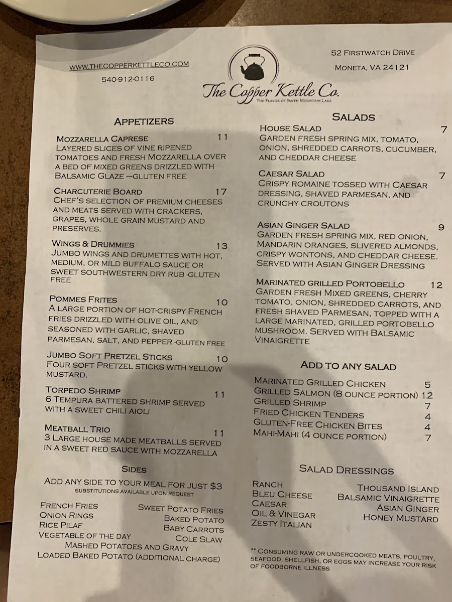 The Copper Kettle Co. gluten-free menu