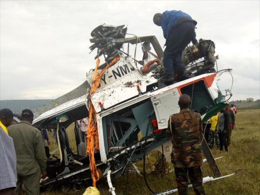 The wreckage of the helicopter that crashed in Lake Nakuru, November 19, 2017. /RITA DAMARY