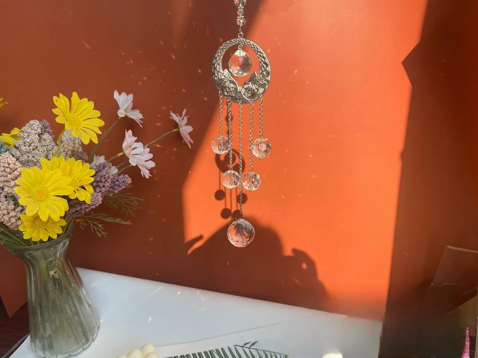 Carillon éolien magique en cristal lumière et ombre, pendentif ornement arc-en-ciel de rêve, attrape-rêves coloré, cadeau unique.