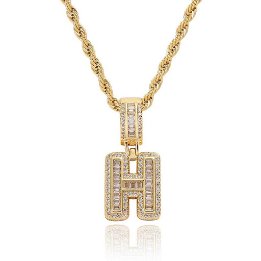 Title 1, Hip Hop Rock Candy Letter Pendant Zircon Neckla...
