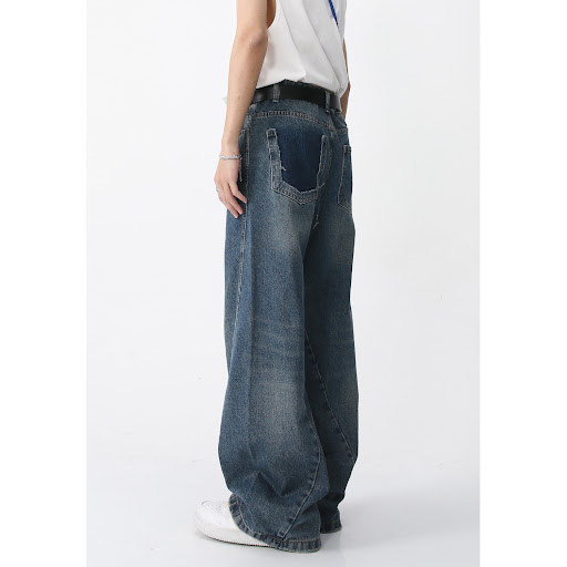 Title 4, Mens Casual Loose Wide-leg Simple Retro Jeans ...