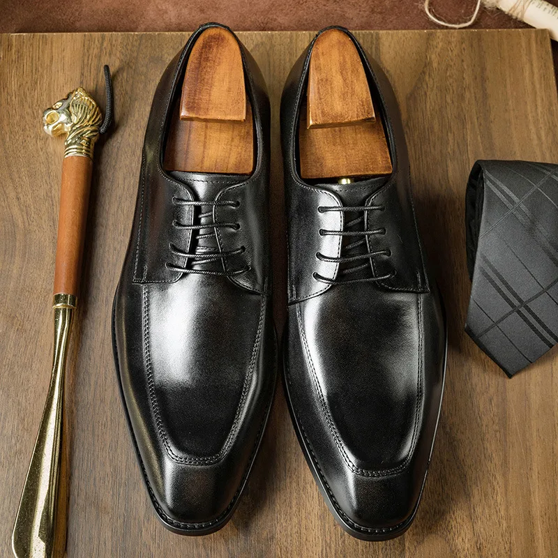 Title 5, Handgemaakte heren leren schoenen met spitse ne...