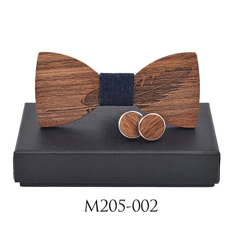 Business Freizeit Feder Schnitzerei Holz Krawatte Manschettenknopf Schnallen Set, stilvolles Accessoire für den Mann.