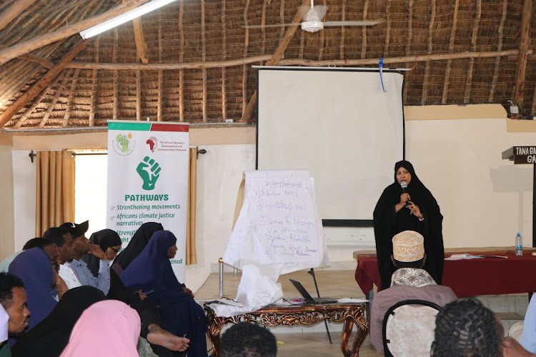 Environmental activists from Garissa during a meeting to discuss climate change mitigation, that was convened by Womankind Kenya