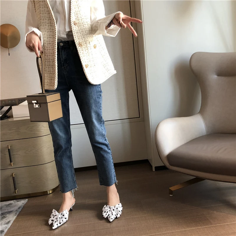 Personalized Polka Dot Fashion Trendy Women's Sandals with Satin Bow and Pointed Toe Slippers for ultimate style and com