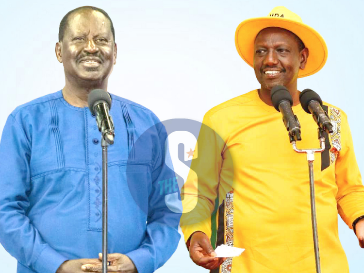 A composite image of ODM leader Raila Odinga and Deputy President William Ruto. The two are leading presidential candidates according to opinion polls.