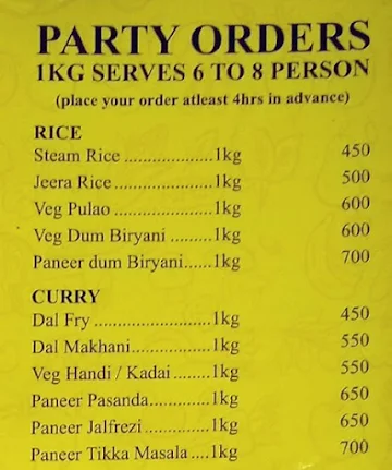 Veg Delight menu 