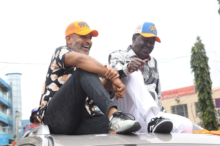 ODM leader Raila Odinga and his Mombasa governor seat candidate Abdulswamad Nassir. IMAGE: COURTESY