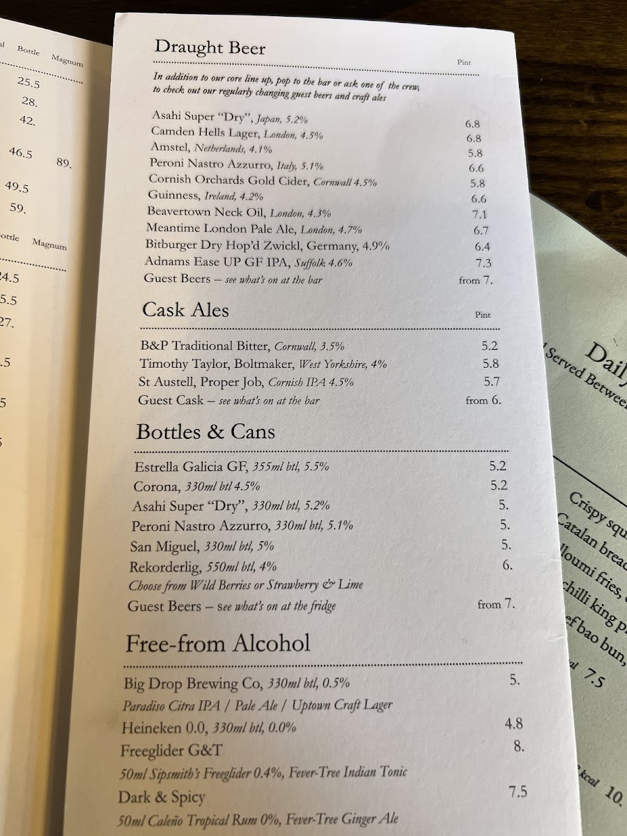 Queens Arms gluten-free menu