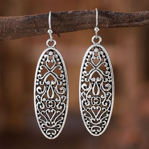 Title 3, Retro Ethnic Geometric Hollow Carved Earrings o...