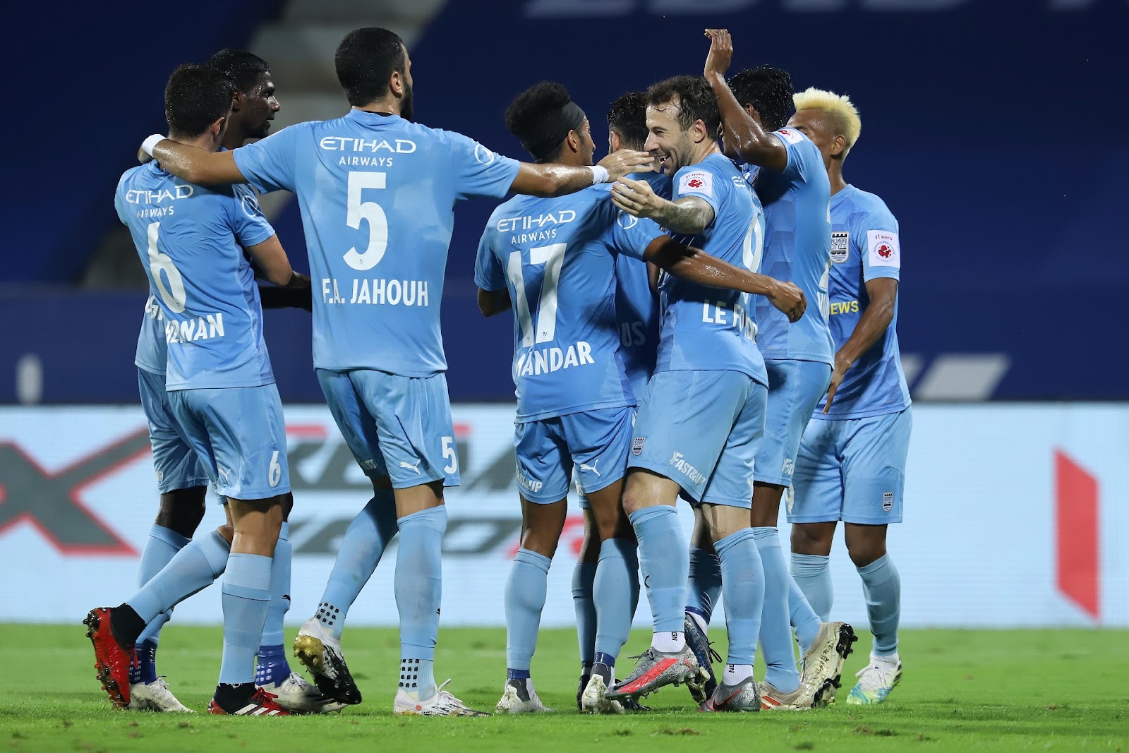 Mumbai City FC players celebrating a goal earlier this season