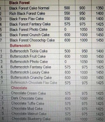 Cake 24X7 menu 