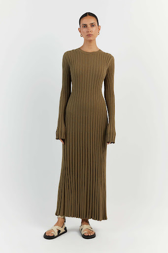 Title 10, Fashion Casual Solid Color Knitted Dress Round ...