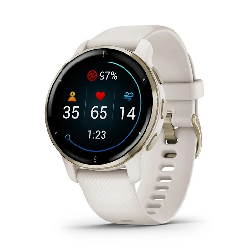 Đồng hồ thông minh Venu 2 Plus, GPS, Trắng ngà & Vàng Kem, KOR/SEA (010-02496-52 )