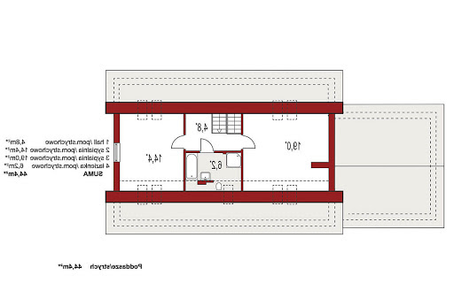 Madzia 2C z poddaszem do adaptacji z garażem dwustanowiskowym - Rzut poddasza do adaptacji