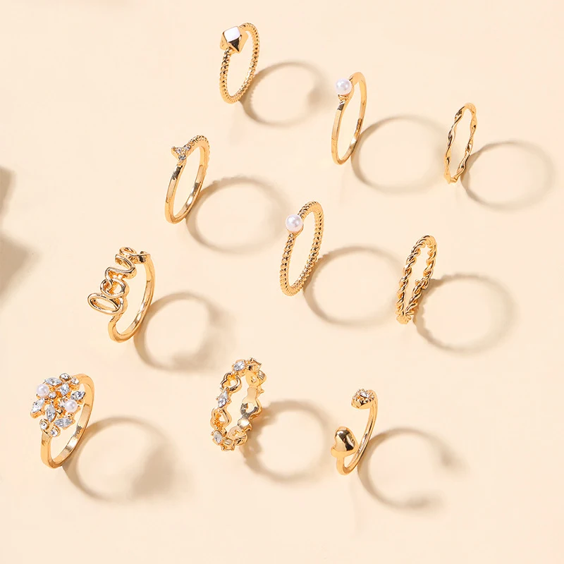 Mode dames ringenset met parel letters en twin bloemen, veelzijdige combinatie voor elke outfit, een perfecte match.