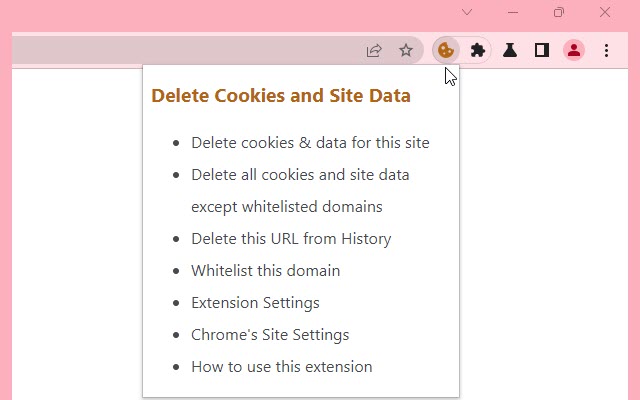 Delete Cookies and Site Data chrome extension