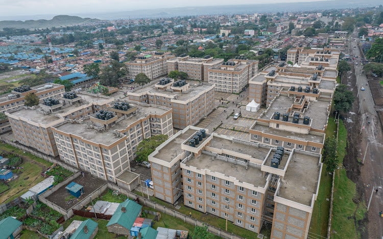 An aerial view of the Bondeni Affordable Housing in Nakuru county on January 13, 2024