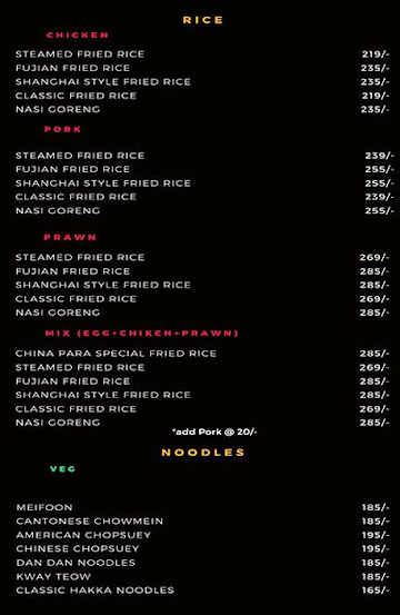 CHINA PARA menu 