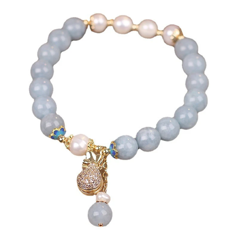 Vrouwenmode Aquamarijn Geldbuidel Charm Armband, stijlvol en handig voor het bewaren van contant geld en kleine items.
