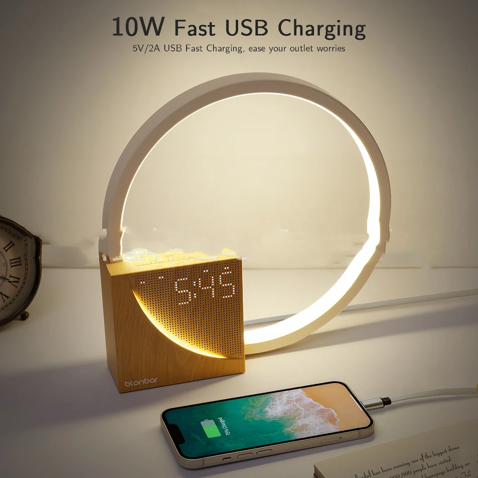 Abajur de Mesa Touch com Sons Naturais e Despertador, Lâmpada de Mesa com 3 Níveis de Brilho, Ideal para Casa e Escritório.
