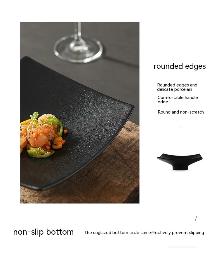 Assiette à dîner carrée japonaise en céramique givrée à pieds hauts, créative pour collations, style maison.