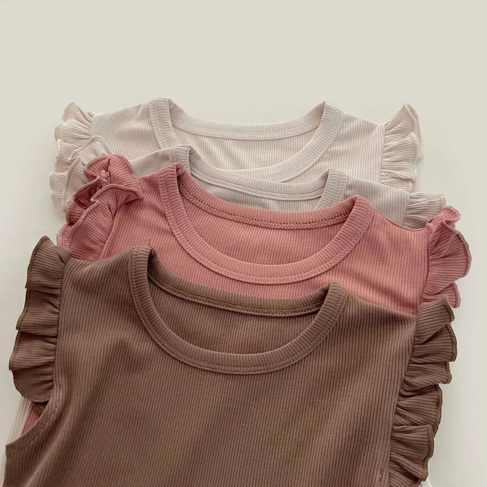 Kinder Loungewear meisjes pyjama zomer nieuw kant pak baby vest basis zachte en ademende kinderkleding set voor warme nachten.