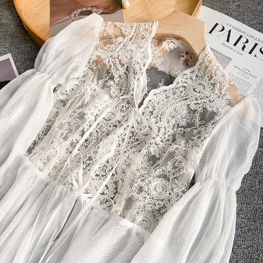 Title 4, Womens Long Tailed Lace Nightgown