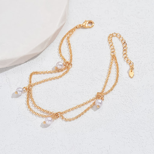 Title 6, Hexagonal Star With Pearl Anklet Elegant High-g...