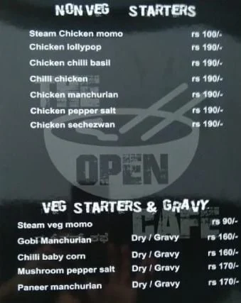 The Open Cafe menu 