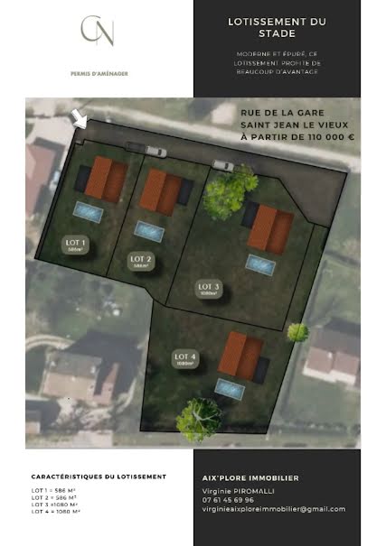 Vente terrain  1080 m² à Saint-Jean-le-Vieux (01640), 169 000 €