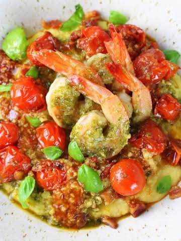 Pesto Shrimp with Parmesan Polenta