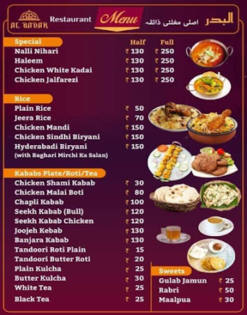 Al Badar Restaurant & Takeaway Kitchen menu 