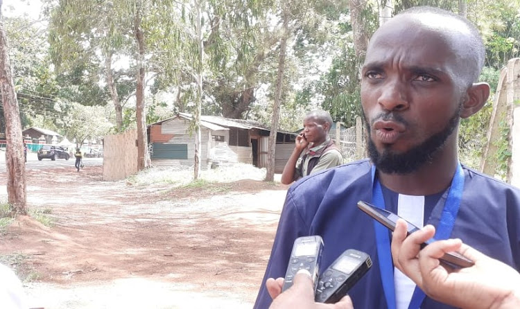 Samburu resident Zuma Mwanduri addresses the media in Kwale on April 29