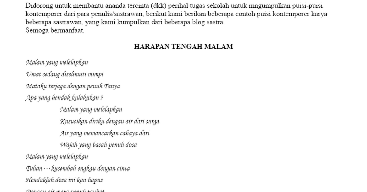 Contoh Contoh Puisi Kontemporer Doc Google Drive