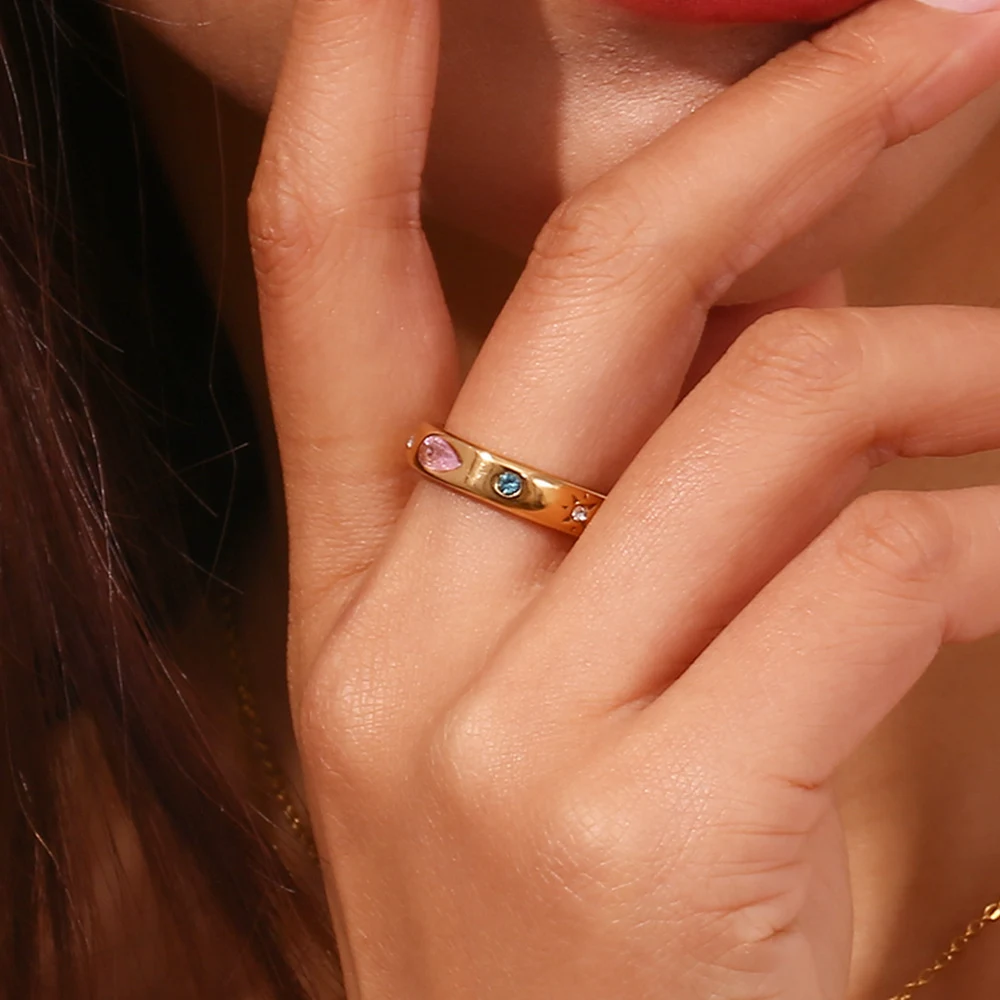 Title 2, Waterdruppel geometrische kleur zirkonia ring v...