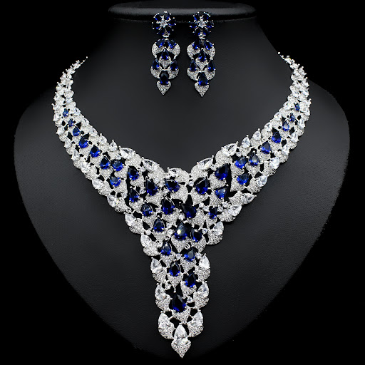 Title 4, Full Diamond Exaggerated Fashion Necklace Earri...