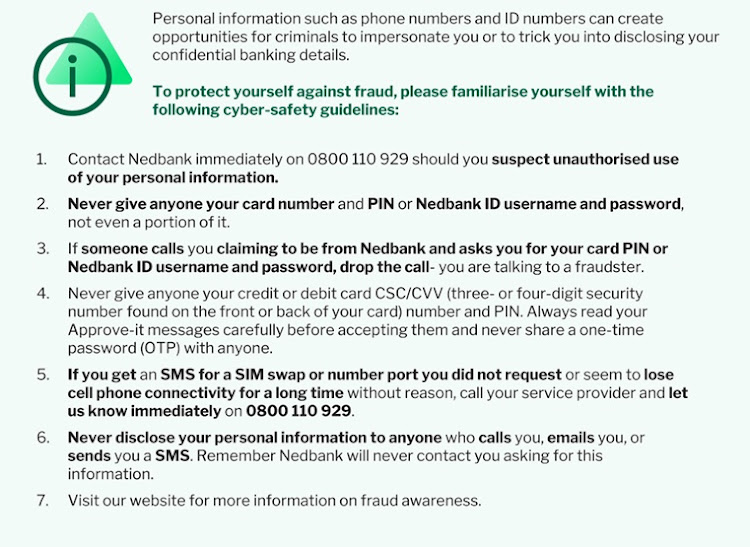 A screenshot from Nedbank's email to one of its clients.