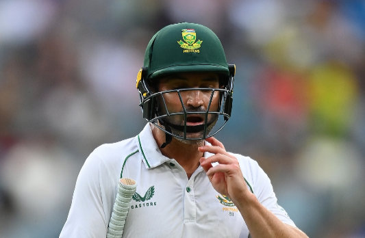 Proteas captain Dean Elgar leaves the field after being dismissed for a duck on day three of the second Test against Australia at the Melbourne Cricket Ground on December 28 2022.