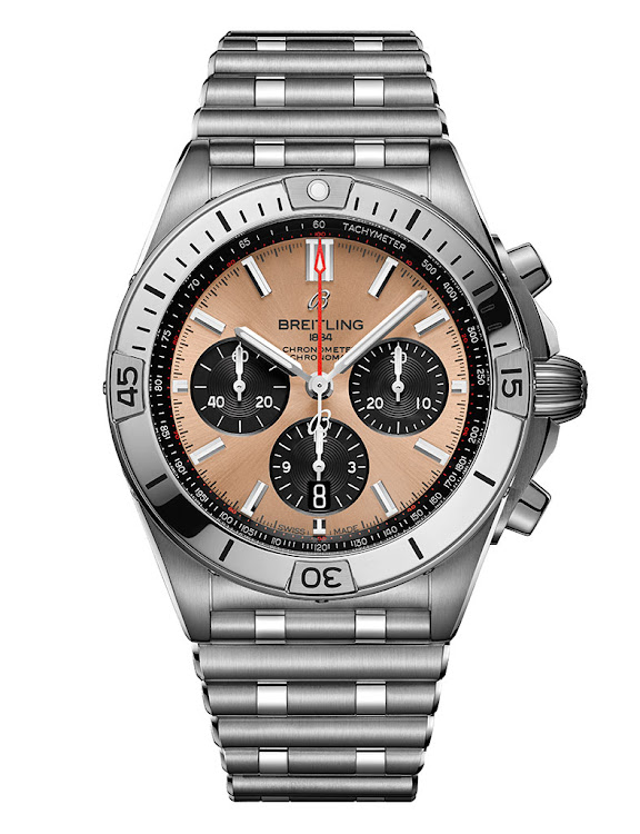 Breitling Chronomat B01 42 with copper-coloured dial and black contrasting chronograph counters.