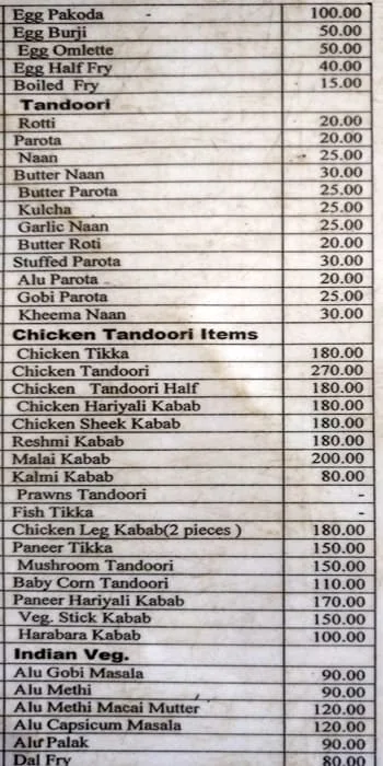 Hotel Tasvi menu 