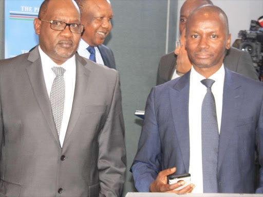 Presidential debates organising committee chairman Wachira Waruru and Standard Group director of innovation Francis Munywoki in Nairobi on May 9 /JOSEPH NDUNDA