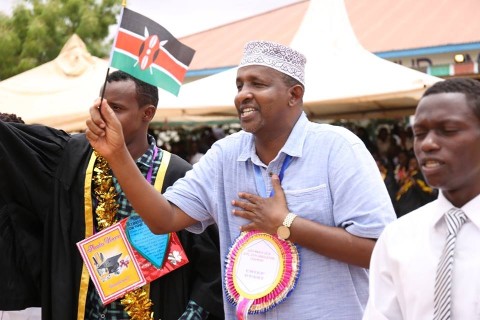 Aden Duale joins students of Garissa Teachers Training College in a dance during a graduation ceremony at the institution last Sunday