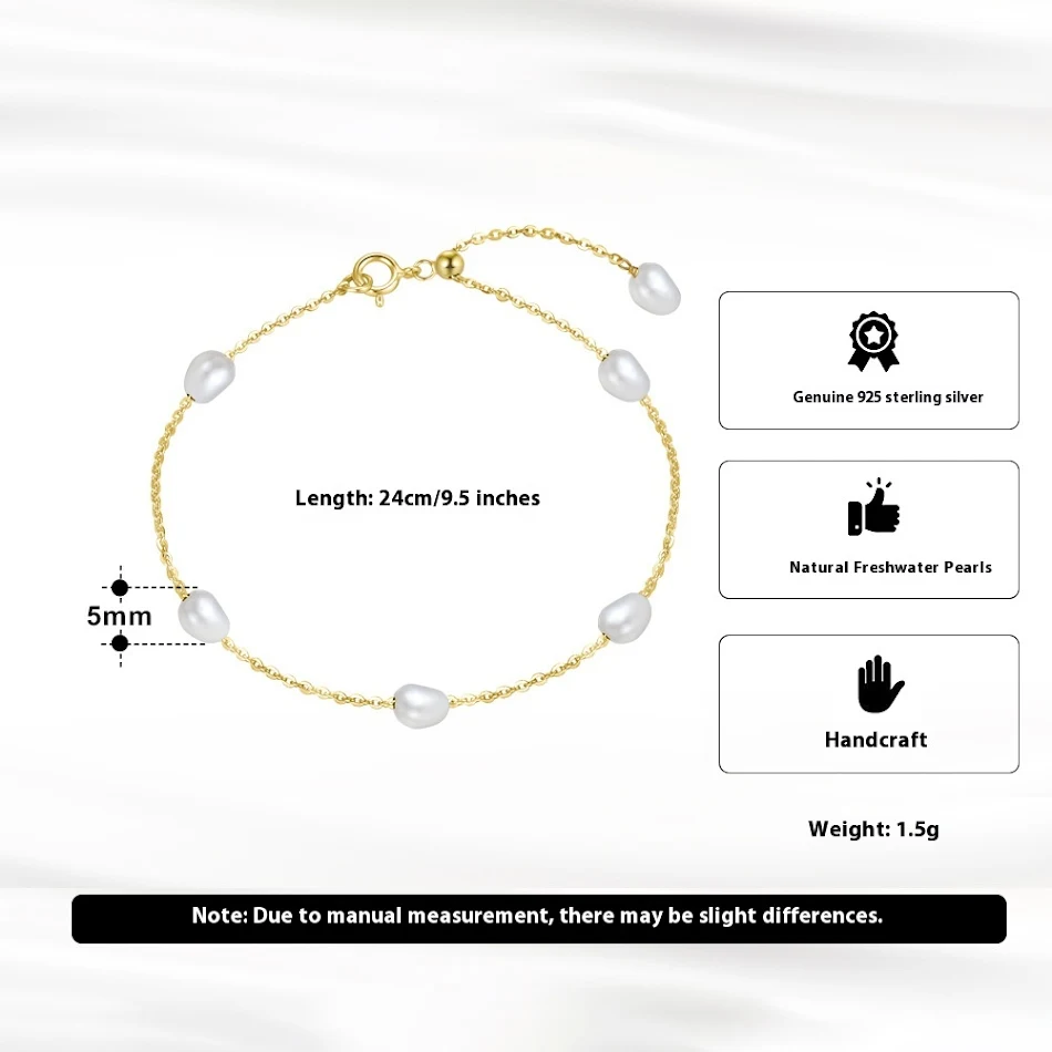 S925 Sterling Zilveren Armband met 4mm Natuurlijke Zoetwater Barokparels, een tijdloos sieraad.