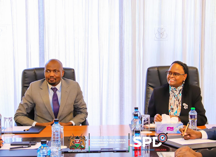 Public Service Cabinet Secretary Moses Kuria with Chief Justice Martha Koome in a meeting on February 5, 2024