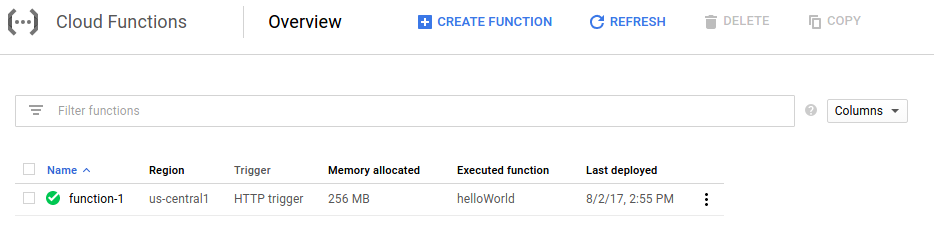 Screenshot that shows function deployment process