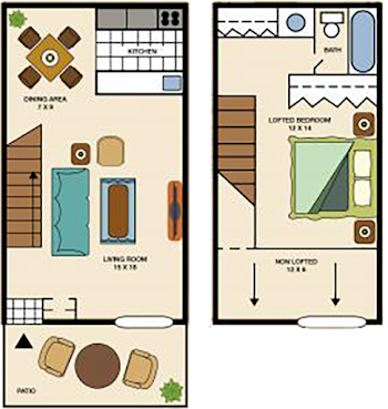 Go to One Bedroom Townhome Floorplan page.