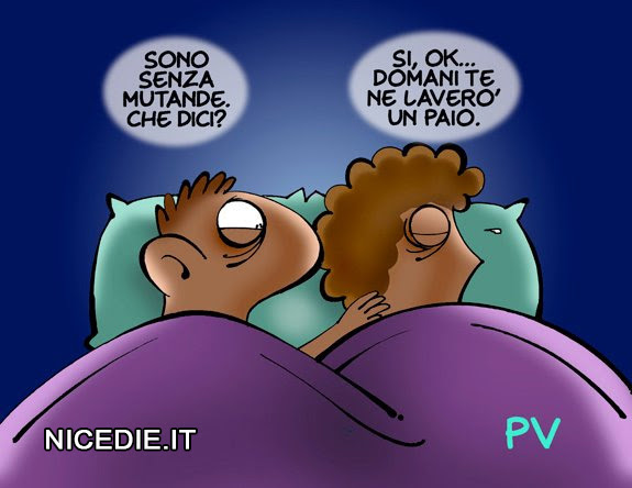 una coppia a letto lui: "sono senza mutande che dici?" Lei: "Sì ok, domani te le lavo..."