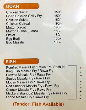 Sagar Family Restaurant menu 